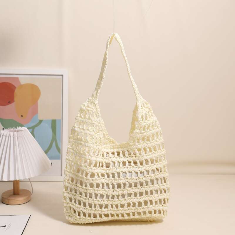 French Style Large Capacity Single Shoulder New Hollow Tote Portable Grass Woven Bag, Seaside Vacation Beach Bags