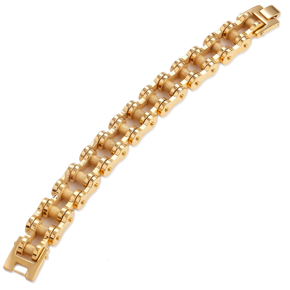 10mm Wide Gold Bike Chain Bracelet for Men Stainless Steel Gold Plated Bicycle Link Chain Hip Hop Accessories Fashion Jewelry 250107