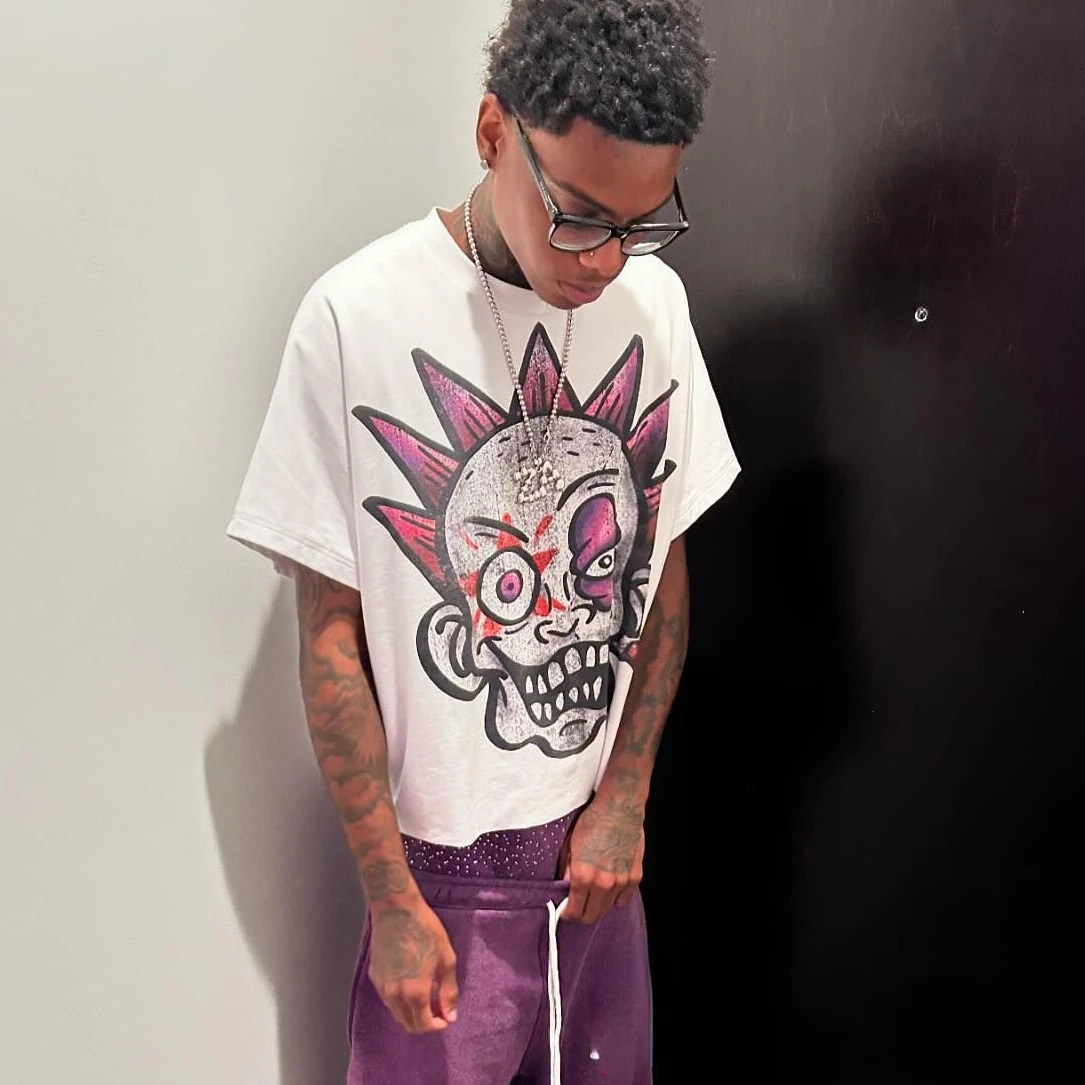 Streetwear Short Sleeve Men Women Harajuku Hip Hop Cartoon Graphic Printed Drop Sleeves T Shirt Gothic Cotton Tops Clothing 250107