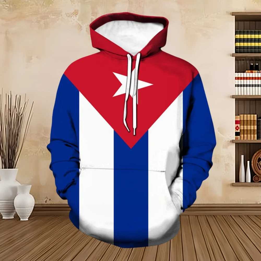 New sports shirt 3D printed Cuban flag hoodie mens long sleeved sports shirt top fashionable sports running oversized zipper hoodie W250108