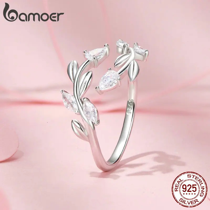 925 Sterling Silver Simple Leaf Adjustable Ring Lucky Leaves Statement Ring for Women Promise Ring Fashion Jewelry BSR552 250106