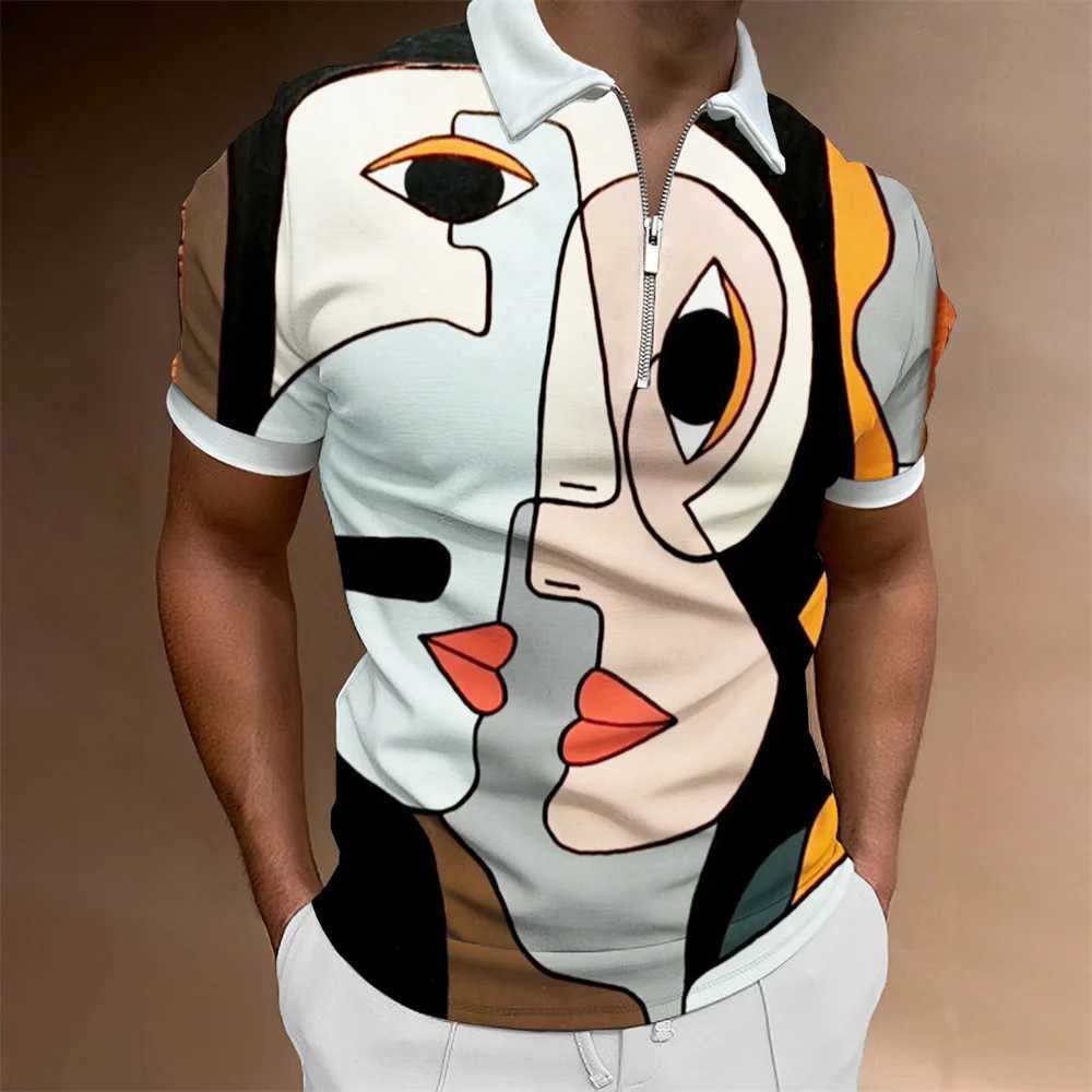 Fashion Mens Matching Clothing Polo Shirts Golf Wear Casual Print Short Sleeve Tee Men Turn-Down Collar Zipper Polos Shirt TopsXJ250108