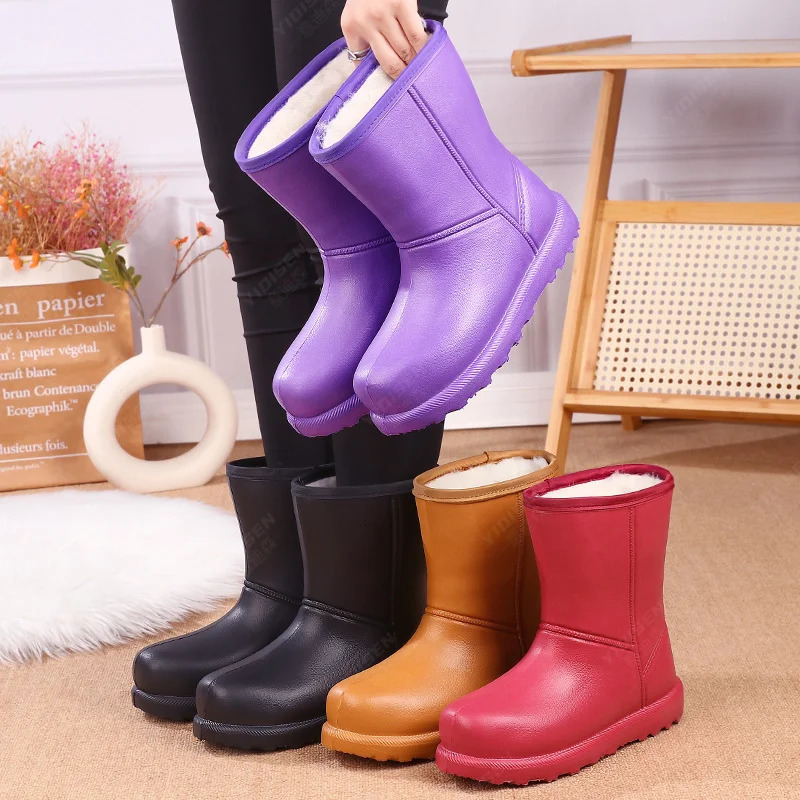 Winter Womens Velvet Rain Boots Thickeneded High-Top Snow Boots Comfortable and Warm Womens Shoes Waterproof Non-Slip Boots 250106