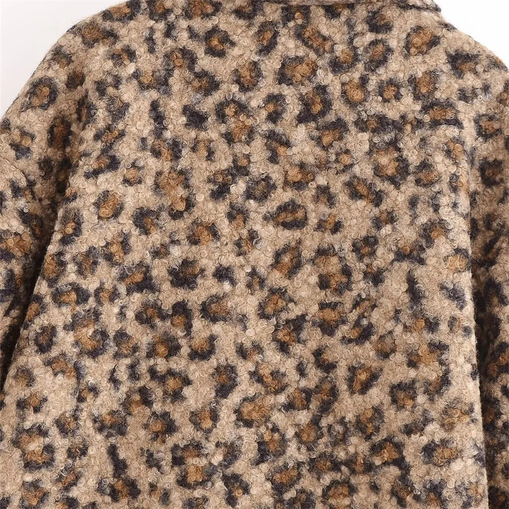 UNIZERA Womens Simple Double breasted Hairy Leopard Pattern Loose Coat AutumnWinter Mid length 250103