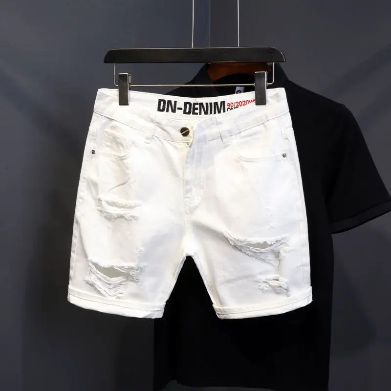 Man Denim Shorts with Text Ripped Embroidery Short Jeans Pants for Men er in Original Trend 2024 Summer Retro 250107