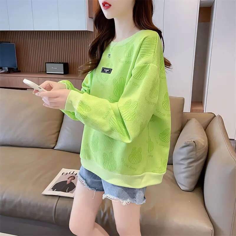 New Full Page Printed Cute Western Style Top Korean Version Loose Long Sleeved Women's Designer Sportswear