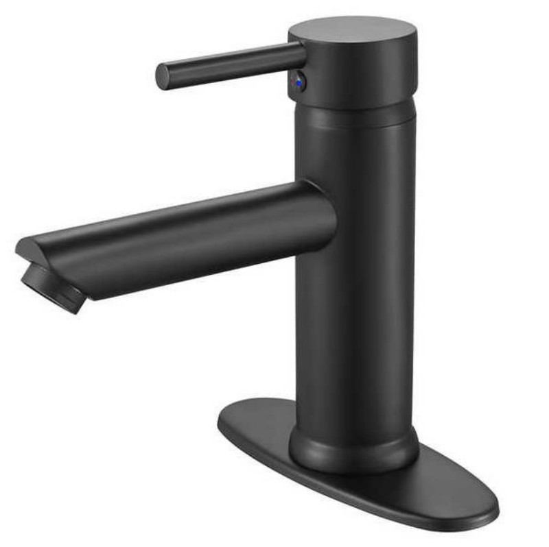 Modern Black Single Handle Brass Lavatory Bathroom Basin Faucet With Copper Body Zinc Alloy Handle