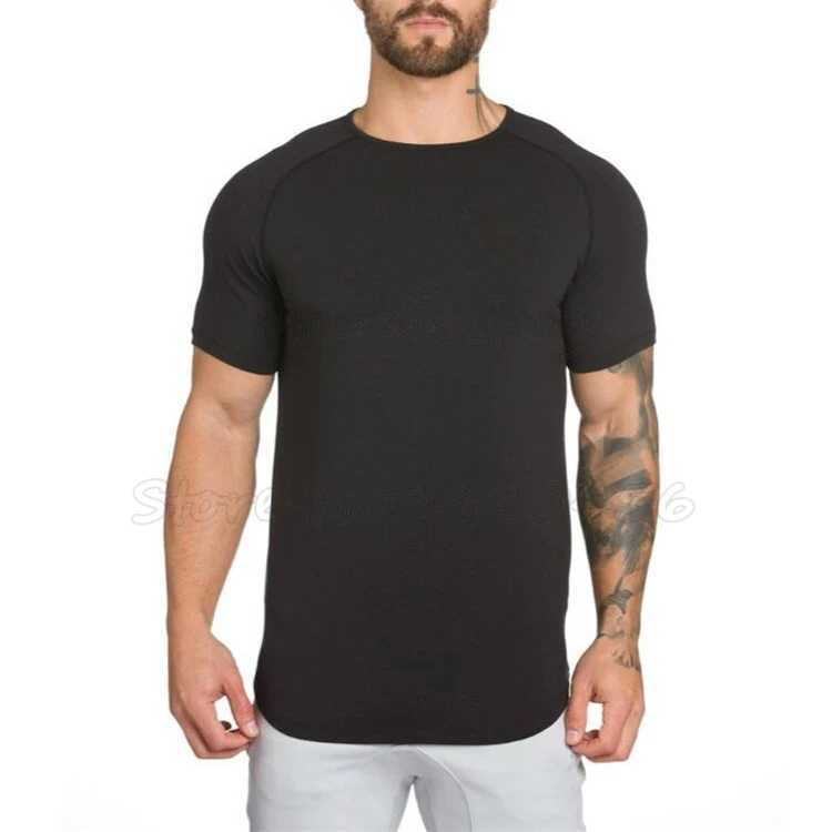 Brand gym clothing fitness t-shirt mens fashion extension hip-hop summer short sleeved t-shirt cotton bodybuilding muscle t-shirt M250108