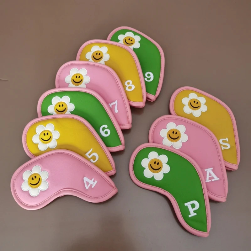 Korean Fashion Golf Club Iron Headcover Sun Flower PU Leather Waterproof Sports Head Cover 250107
