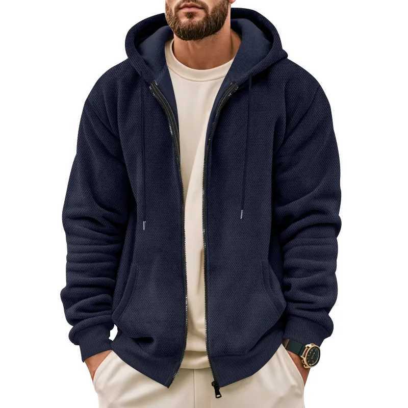 New mens sweater jacket for autumn and winter composite velvet zipper cardigan casual hooded sweater fashionable mens clothing W250108