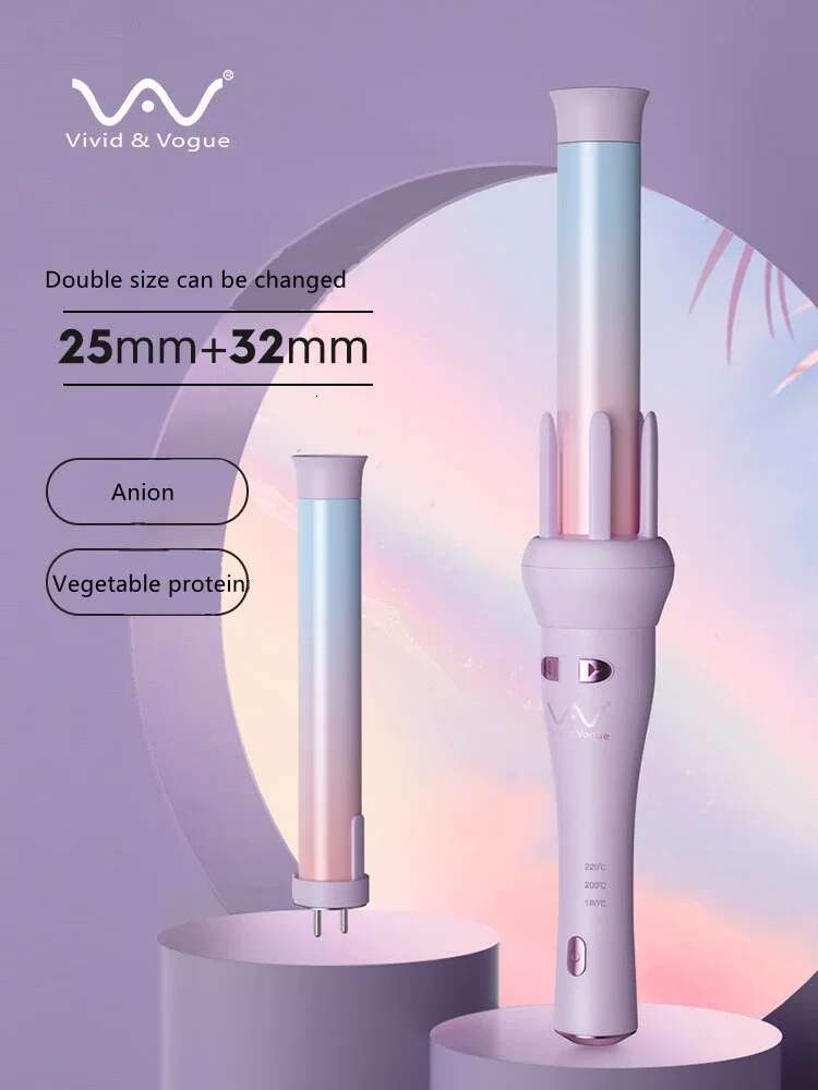 Vivid&Vogue VAV-208B white purple 2colors barrel replaceable professional portable automatic rotate 32mm 13mm hair styler curler
