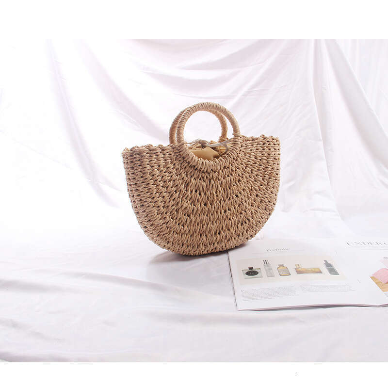 Spring And Summer New Straw Paper Rope Round Bucket Simple Woven Bag, Women's Retro Style Casual Handbag