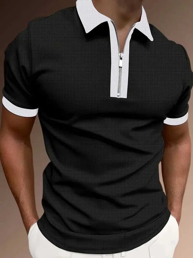 Mens Zipper Polo Shirt Black and White Striped 3D Printed Retro Mens Short Sleeve Plus Size Street Summer Zipper Polo ShirtXJ250108