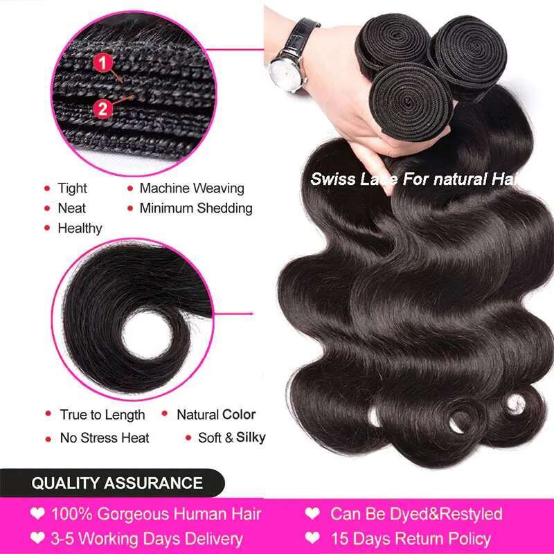 Perismoda Body Wave Human Brazilian Weaving Natural Black 3 4 Bundles Deal Virgin 30 Inch Raw Hair