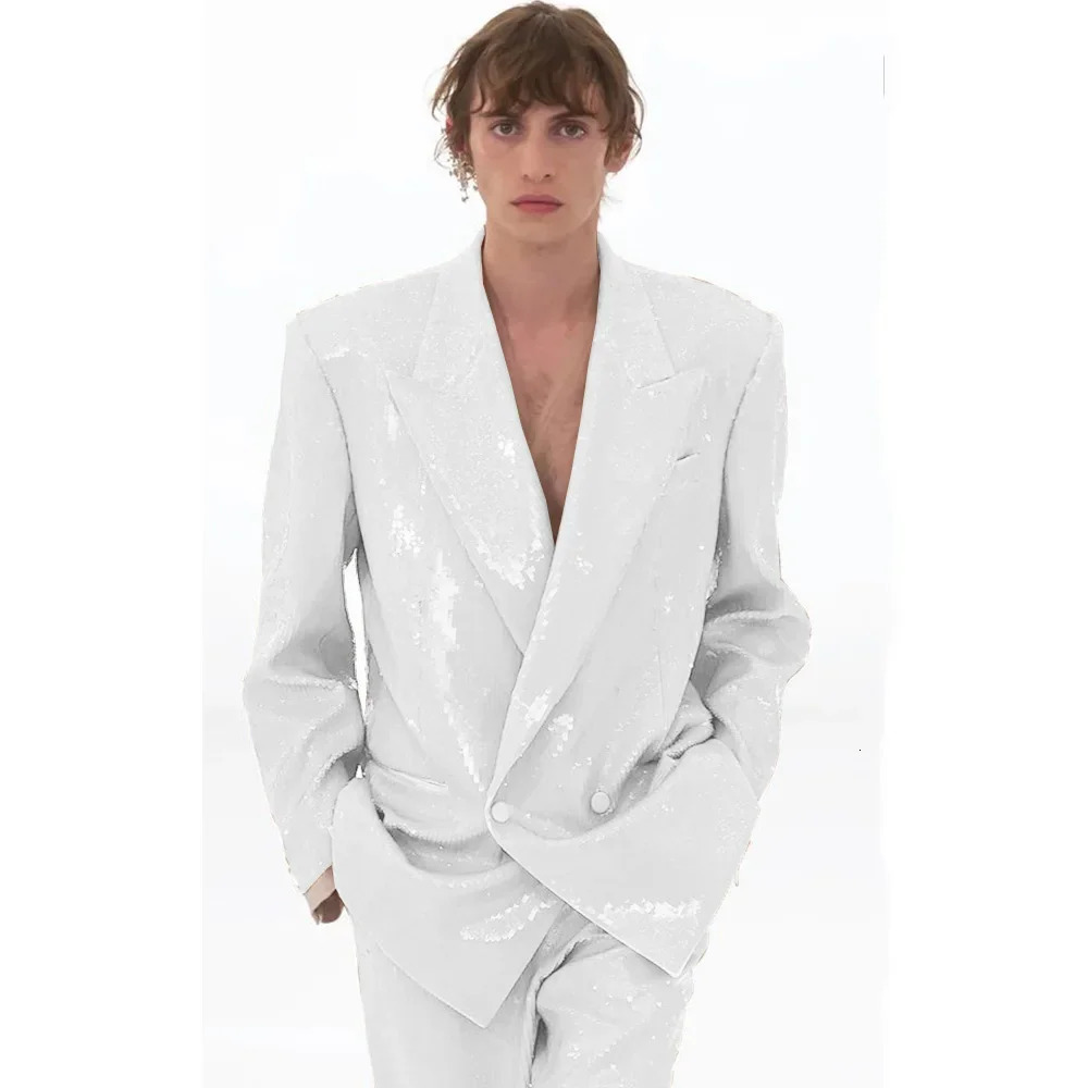 Mens Suit Complete 2 Piece Sequined Party Wear Slim Fit Wedding Jacket Pants Clothing Casual Trousers Elegant 250102