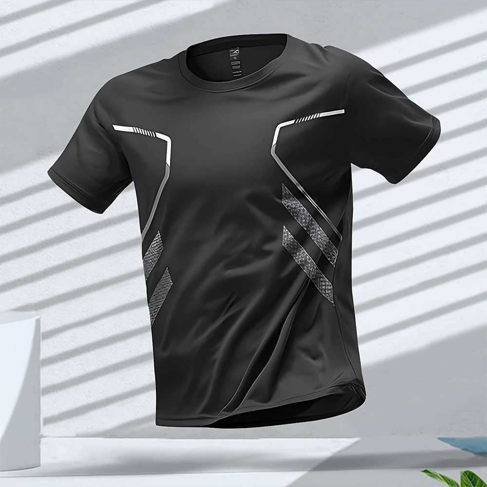 Mens T-shirt sports running T-shirt outdoor exercise fast drying breathable short sleeved casual round neck T-shirt summer loose top M250410
