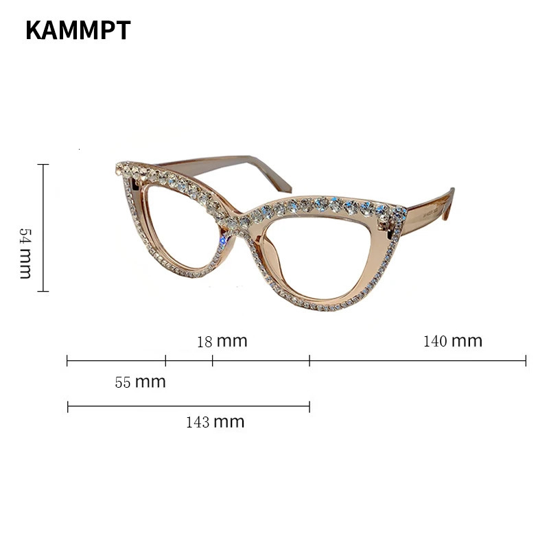 KAMMPT Retro Cat Eye Glasses With Rhinestones for Women 2024 Stylish Trendy er Oversized Spectacles 250107
