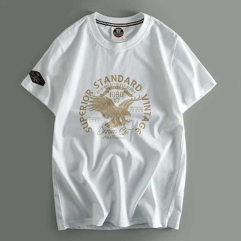 Summer casual retro trend printed short sleeved mens T-shirt loose round neck half sleeved shirt M250108