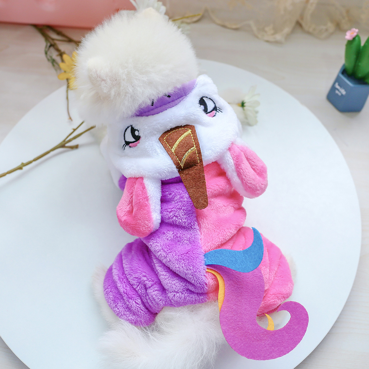 Pet clothing autumn and winter manufacturers wholesale cashmere warm dog cat clothing flower four-legged dinosaur change outfit set