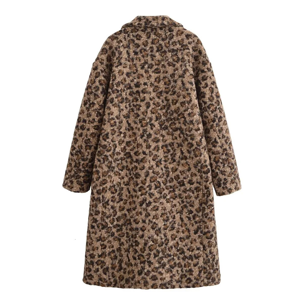 UNIZERA Womens Simple Double breasted Hairy Leopard Pattern Loose Coat AutumnWinter Mid length 250103