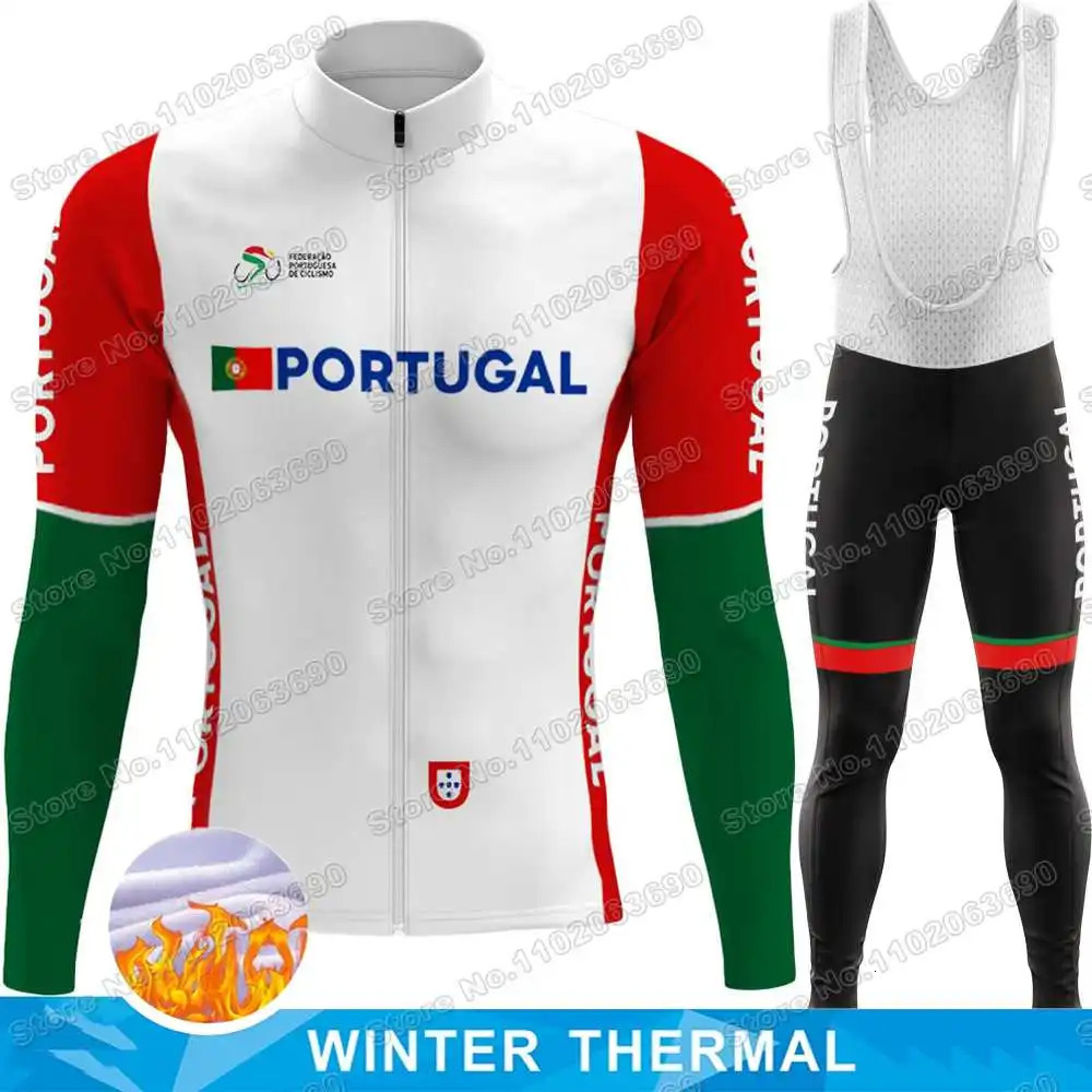 Portugal Cycling Jersey Set Portuguese National Team Cycling Clothing Men Road Bike Thermal Jacket Suit Bicycle Bib Tights 250103