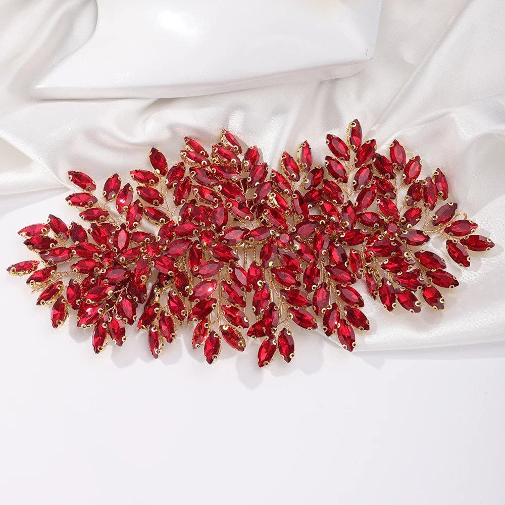 Green Rhinestone Bridal Hair Comb Headpiece Red Handmade Wedding Hair Accessories Party Jewelry Tiara for Women Headdress 250107