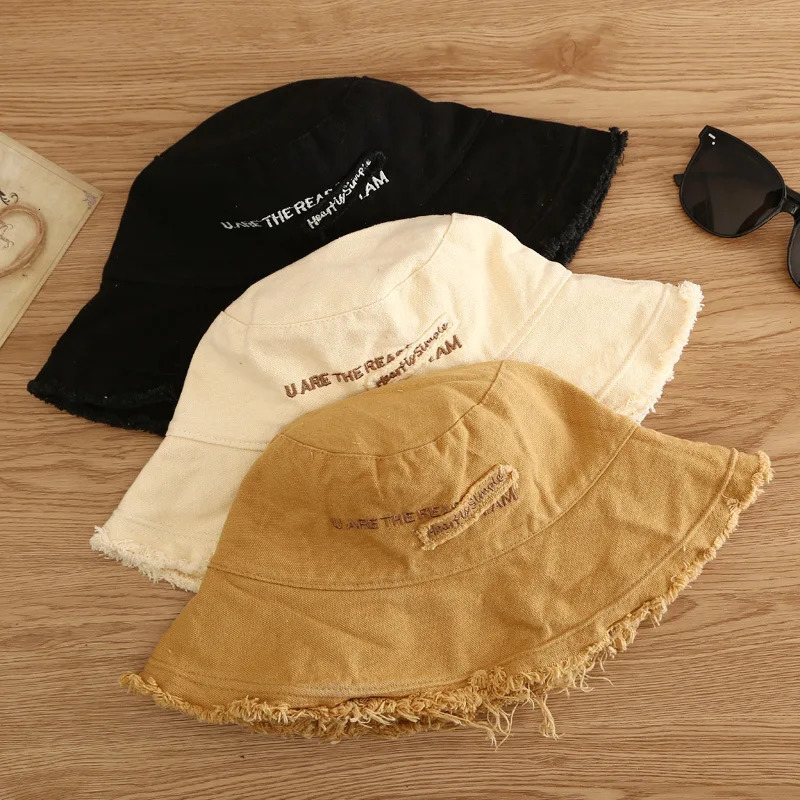 Mens Raw Fringed Bucket Hat Bob Summer Kpop Cloth Label Panama Hat for Women Hip Hop Caps Outdoor Sun Fishing Fisherman Hat 250107