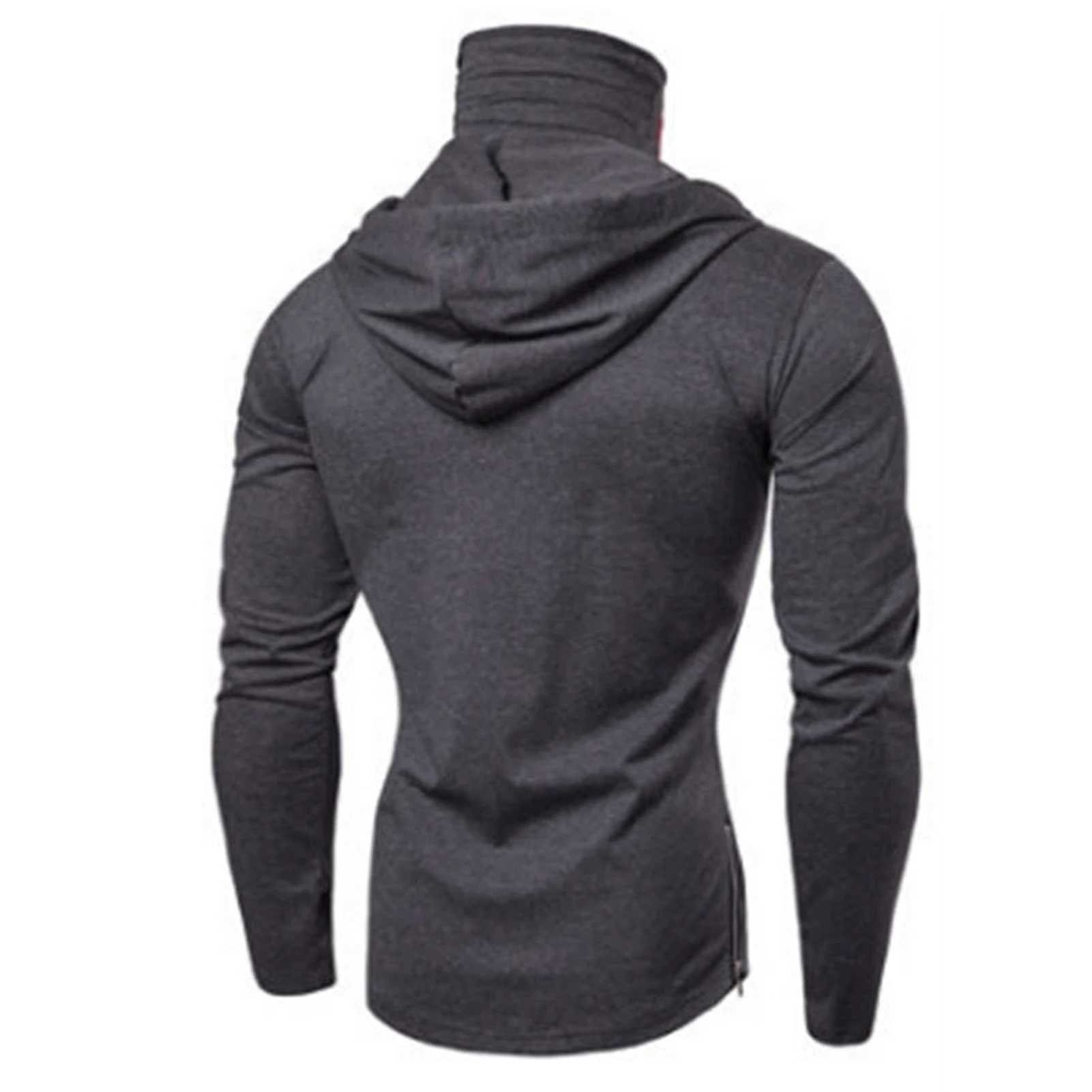 Mens hooded sweatshirt autumn casual gym thin long sleeved hooded sweatshirt face mask solid color sportswear mens clothing W250108