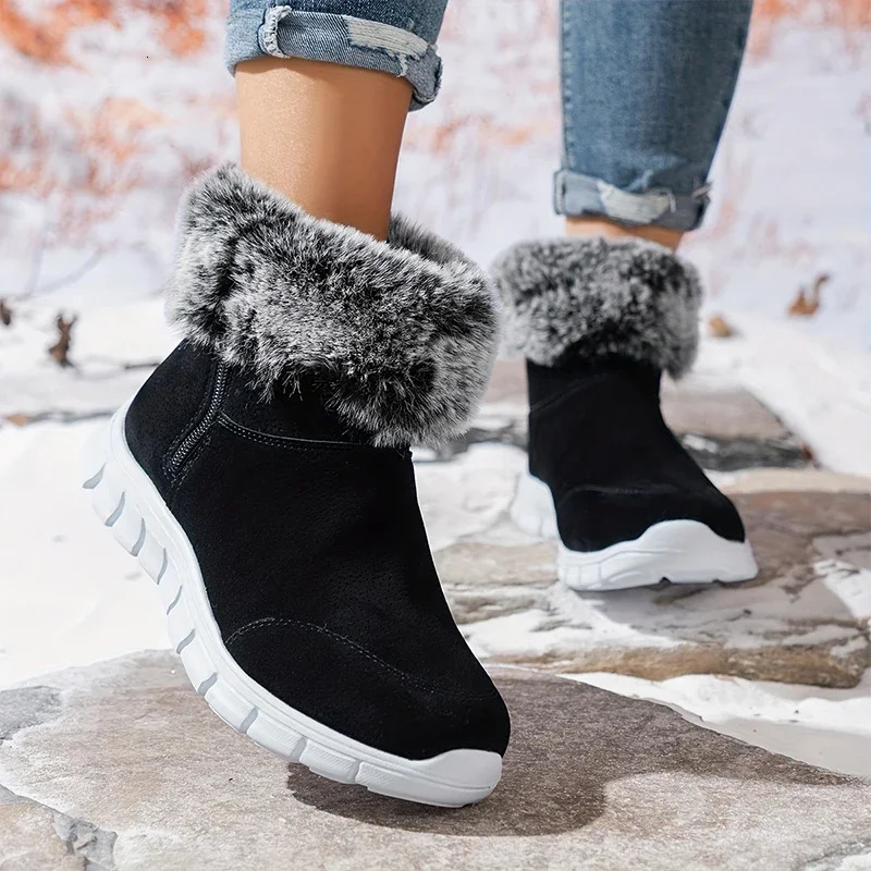 Fur Women Snow Boots ankle Flats Sport Shoes Warm Sneakers Suede Winter 2024 Walking Casual Short Plush Cotton Shoes Mujer 250103