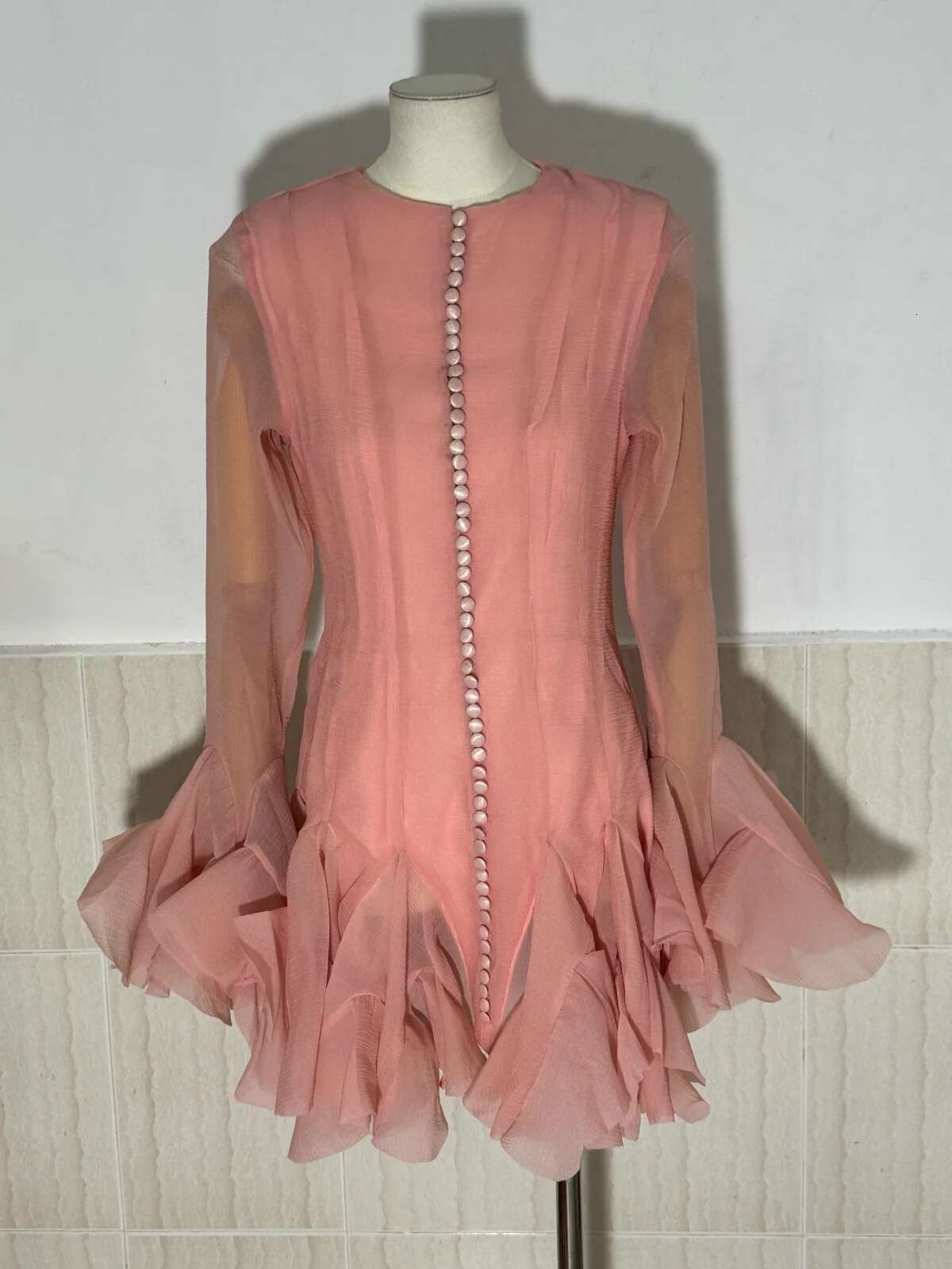 Women's Dress Irregular Pleated Patchwork Fashion Long Lantern Sleeve Waist Cinching Mini Dresses 2024 Autumn New Clothing