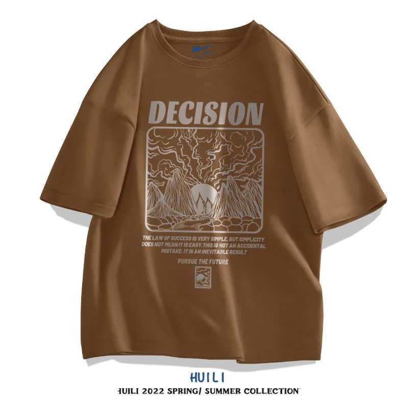Mens loose printed letter T-shirt summer new short sleeved O-neck solid color trend top casual retro mens clothing M250108