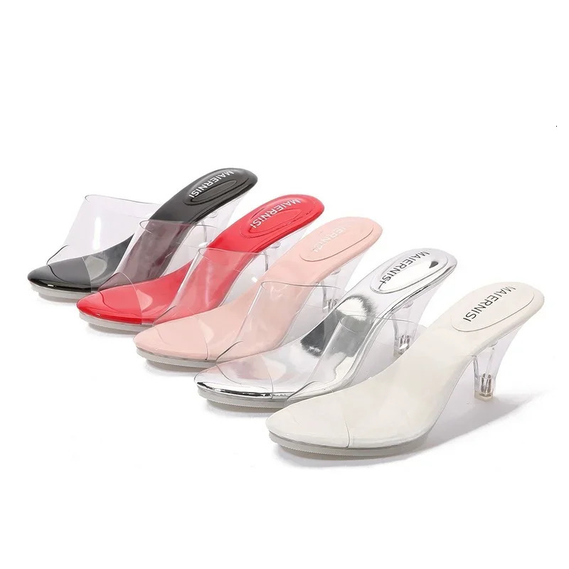 Fashion Elegant High Heels Sexy Crystal Transparent Opened Toe Comfortable Slippers Sandals Women ers 2024 250107