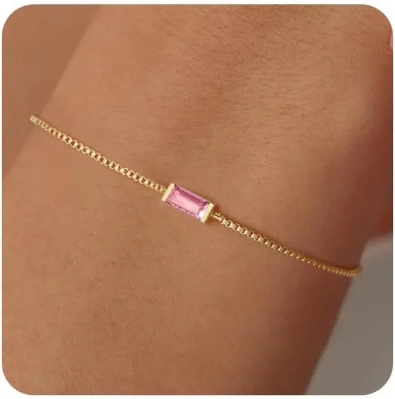 Gold Bracelet Dainty Box Link Birthstone Bracelet Jewelry Gifts for Her Mom Wife Girlfriend Anniversary Friendship Jewelry 250107