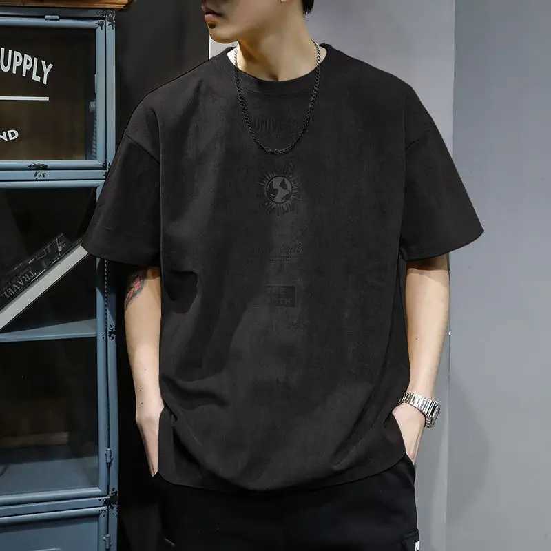 Beautiful round neck mens short sleeved floral solid color retro spring summer chiffon mens loose clothing M250108