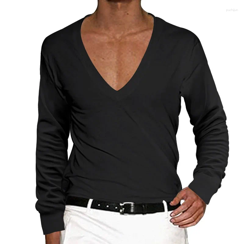 Men's T Shirts 2025 T-Shirt Summer Low Cut Deep V Neck Comfortable Shirt Tops Long Sleeve Casual Pullover Sexy Slim Fit Tees