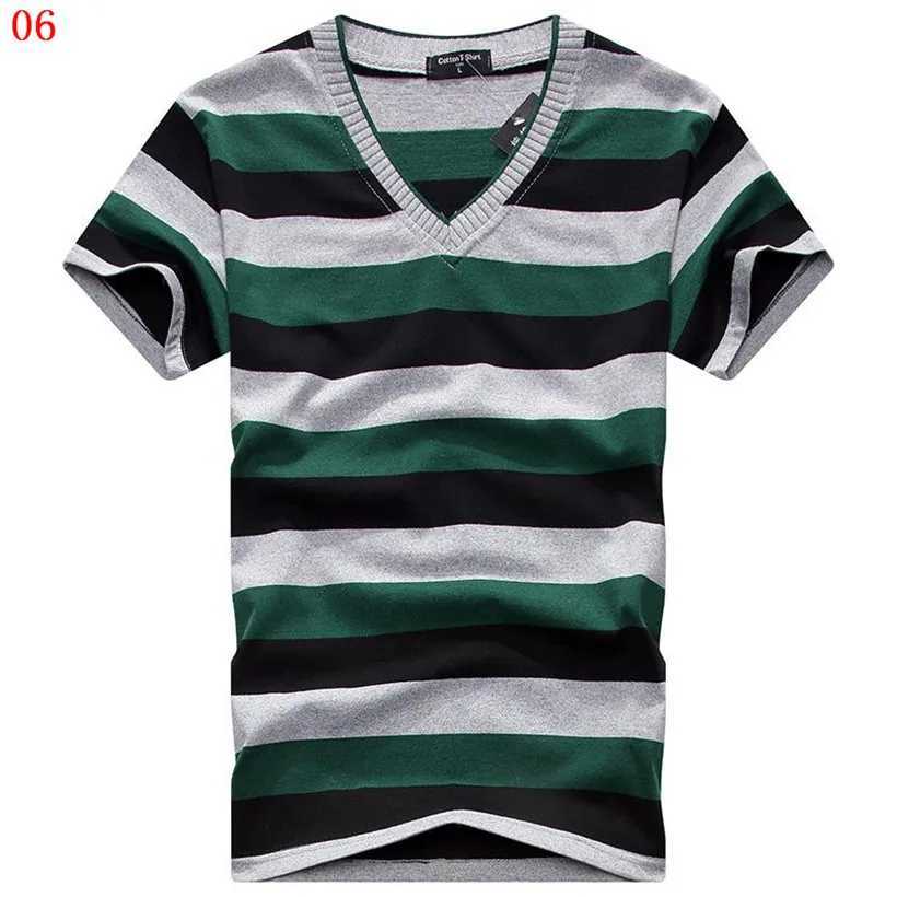 High Quality Mens V-neck T-shirt Top Mens Short sleeved T-shirt Mens Cotton Striped T-shirt Mens Clothing Multiple Sizes T250108