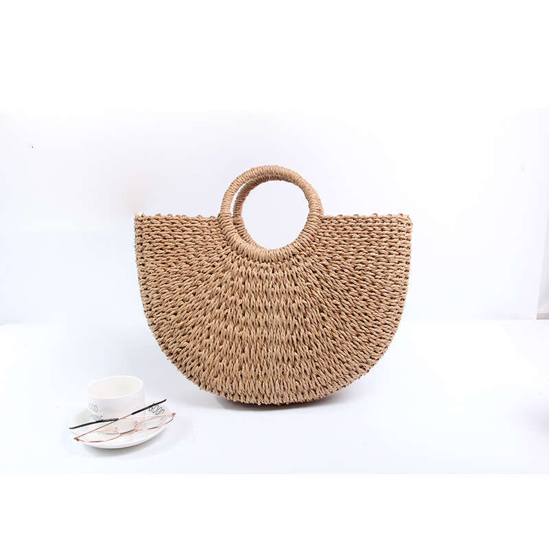 Spring And Summer New Straw Paper Rope Round Bucket Simple Woven Bag, Women's Retro Style Casual Handbag