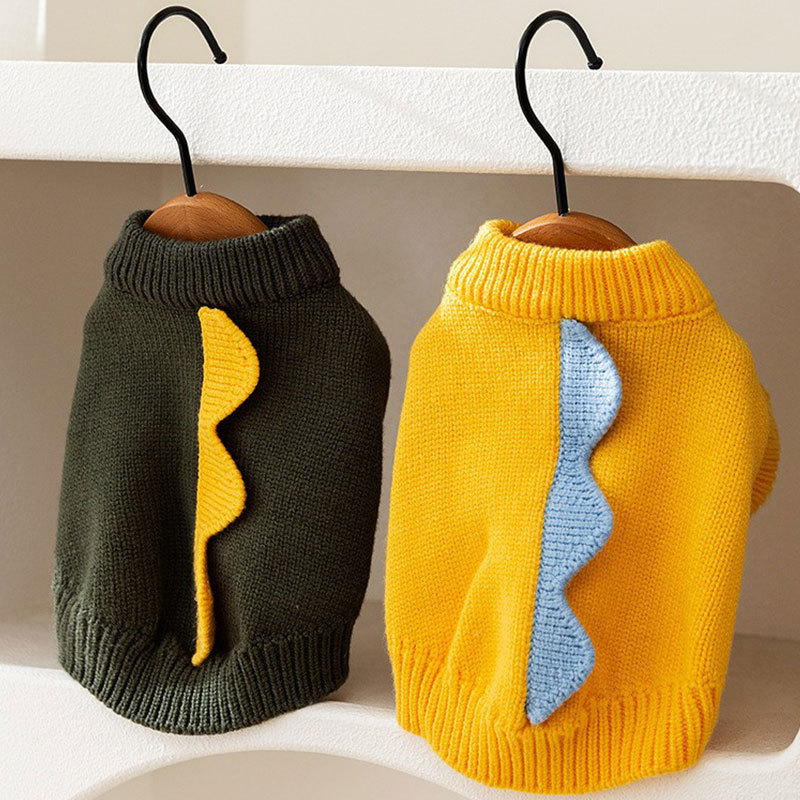 Cute Little Dinosaur Autumn and Winter Dog Sweater Knitted Teddy Doll Cat Clothing Dog Two Legged Pet Clothing