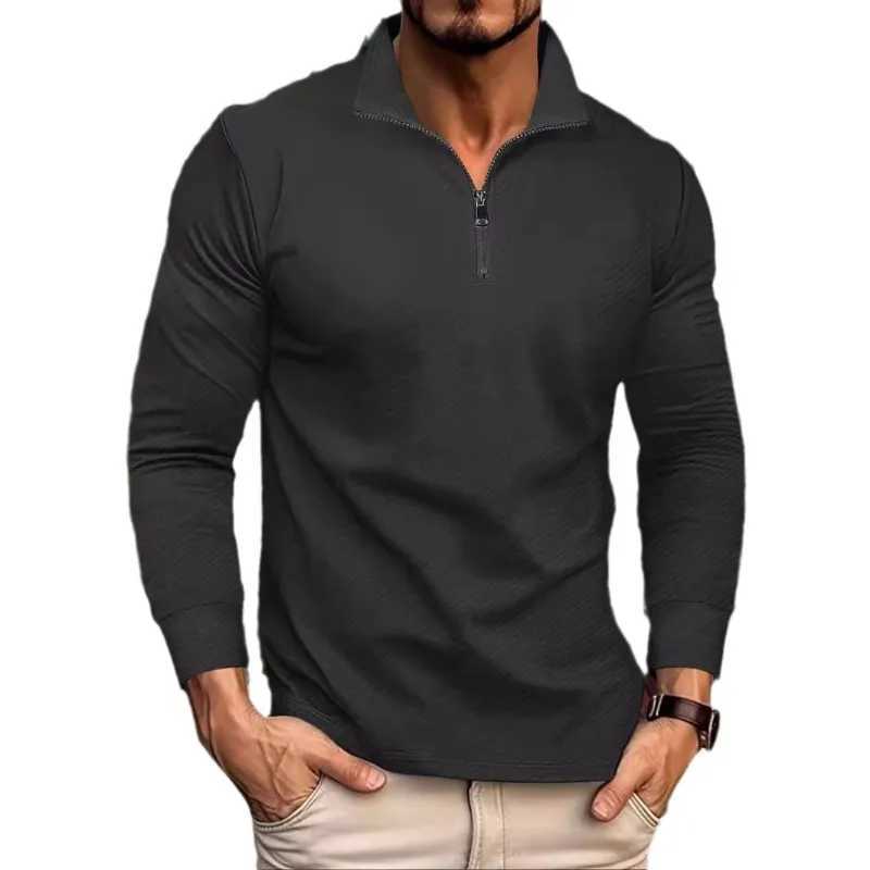 European and American Autumn New Twill Jacquard Polo Shirt Half Zipper Long Sleeved Mens Sports Polo ShirtXJ250108