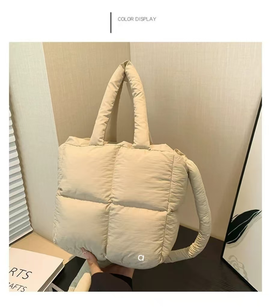A183 Quilted Puff Tote Bag Women Space Down Feather Padded Space Cotton Soft winter warm bucket Crossbody Shoulder Bags Lightweight Yoga