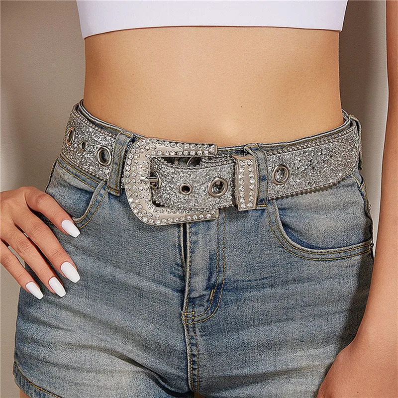 Goth Rhinestone Belts Women PU Leather Strap Rhinestone Belts Western Cow Y2K Fashion Belt For Jeans Dropship Unisex 250107