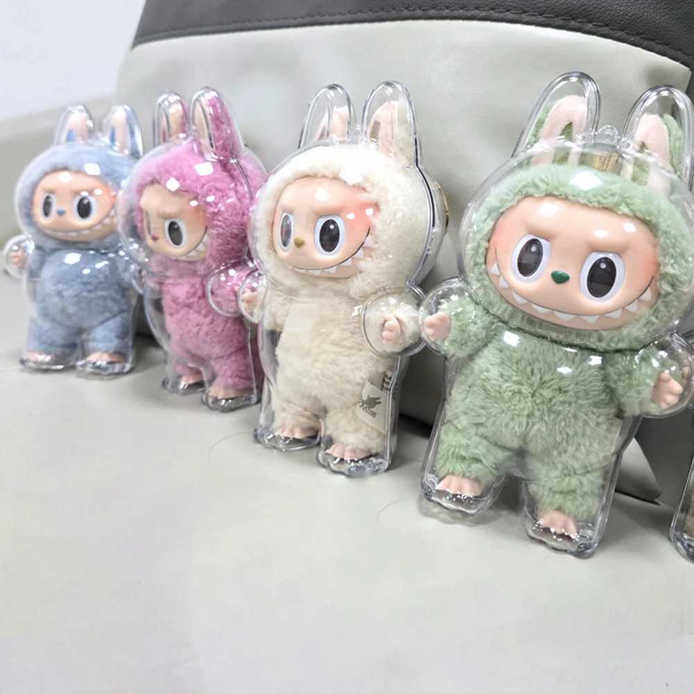 Free shipping INS Fashion Labubu Monster Box Cute Stuffed Bear Elf Kaii Plush Doll and Transparent Cover Animated Character Toy