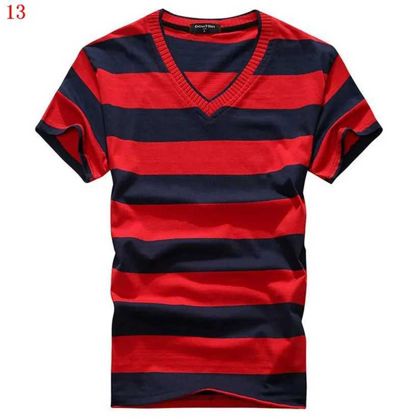 High Quality Mens V-neck T-shirt Top Mens Short sleeved T-shirt Mens Cotton Striped T-shirt Mens Clothing Multiple Sizes T250108