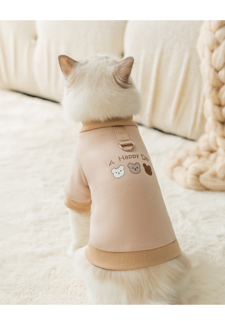 Spring and Autumn Cat Clothes Cartoon Three Little Bears Can Pull Dog Hoodies into Warm Clothing for Cats and Kittens