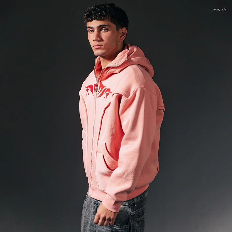 Mens Vintage Hoodies: Haruku Embroidery Zip Up Hoodie, Oversized Double Hat Sweatshirt for Men and Women Fashion