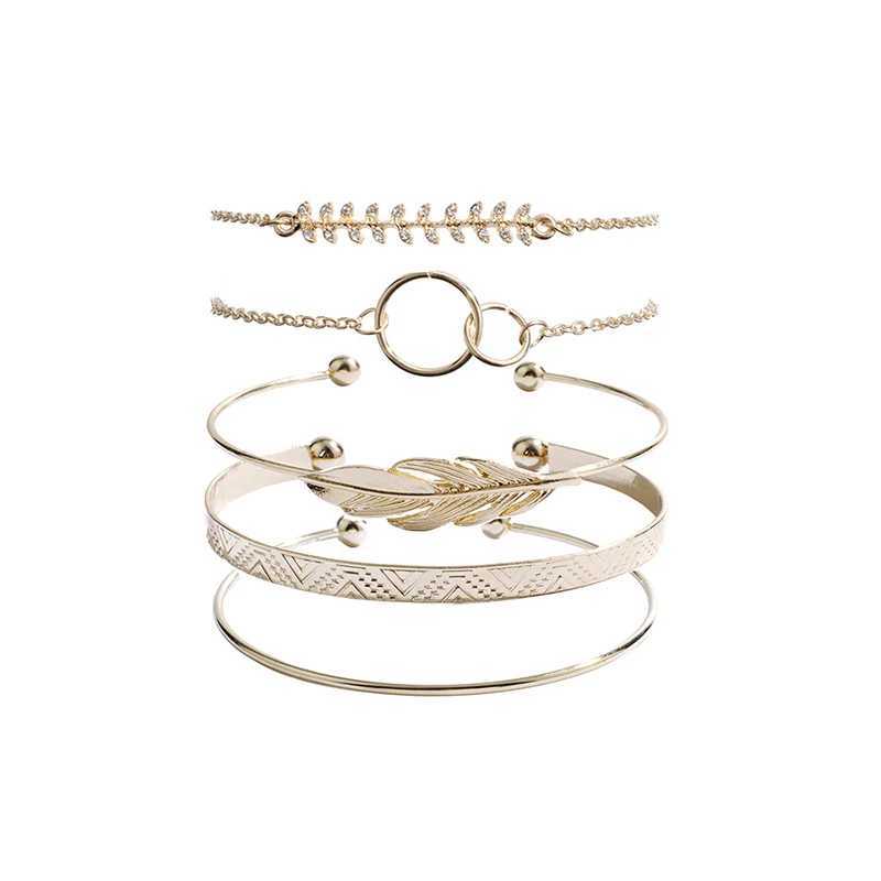 5Pcs/set Bohemian Gold color Moon Crystal Opal Open Bracelet Set for Women Punk Boho Beach Bangle Jewelry GiftXJ250109