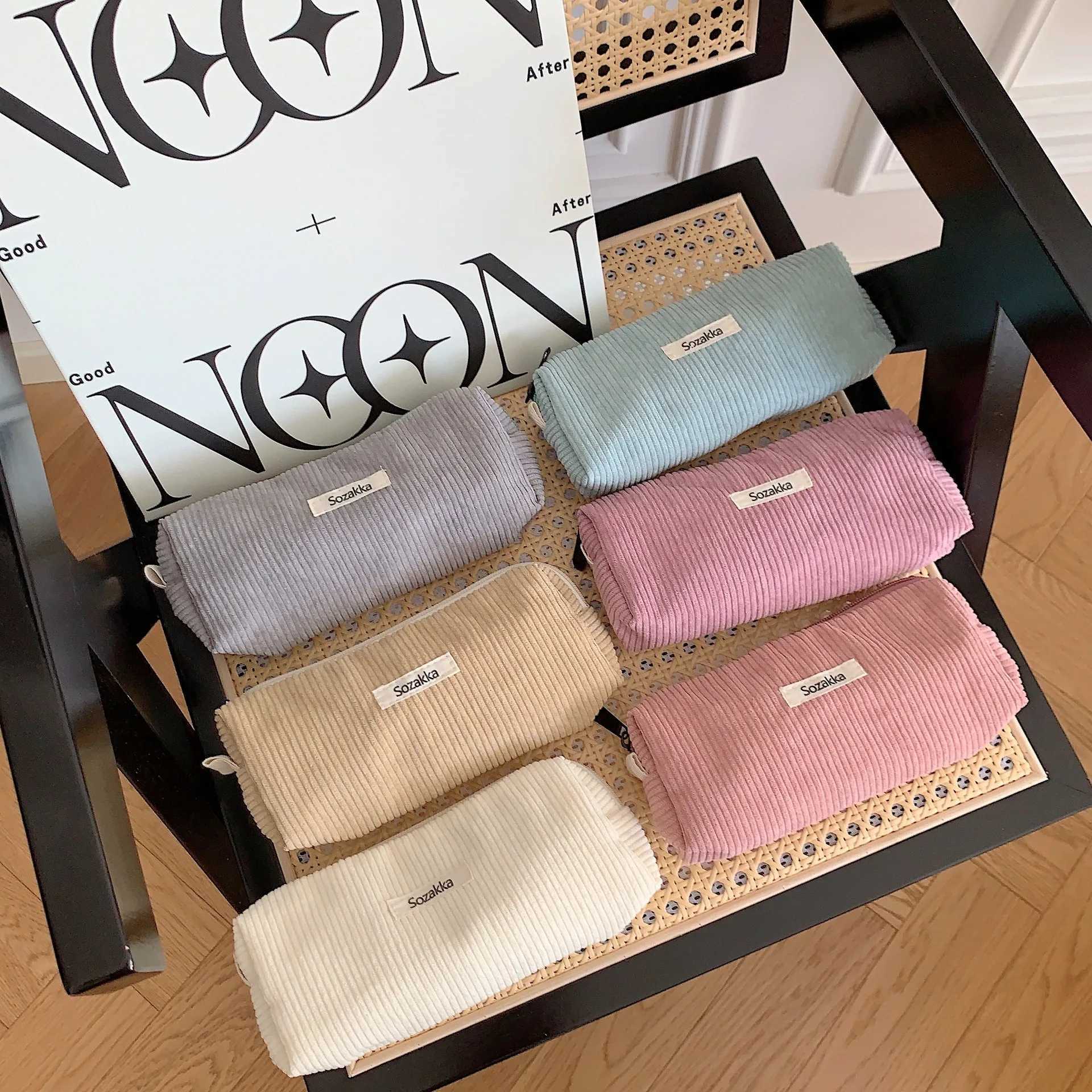 Cute Corduroy pencil case travel cosmetics lipstick wallet storage bag student handbag school stationery organizer handbag pencil case W250109