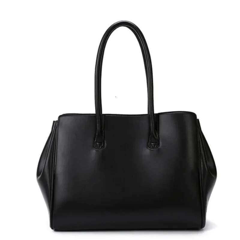 Meet You Design Large Capacity Black Pu Leather Tote Ladies Multi-Pocket Shoulder Bag Office Lady Commuter Handbag