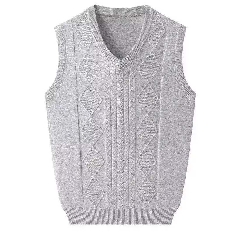 Mens Clothing Autumn Winter Solid Color Pullover VNeck Screw Thread Sleeveless Sweater Knitted Vest Casual Fashion Tops 250107