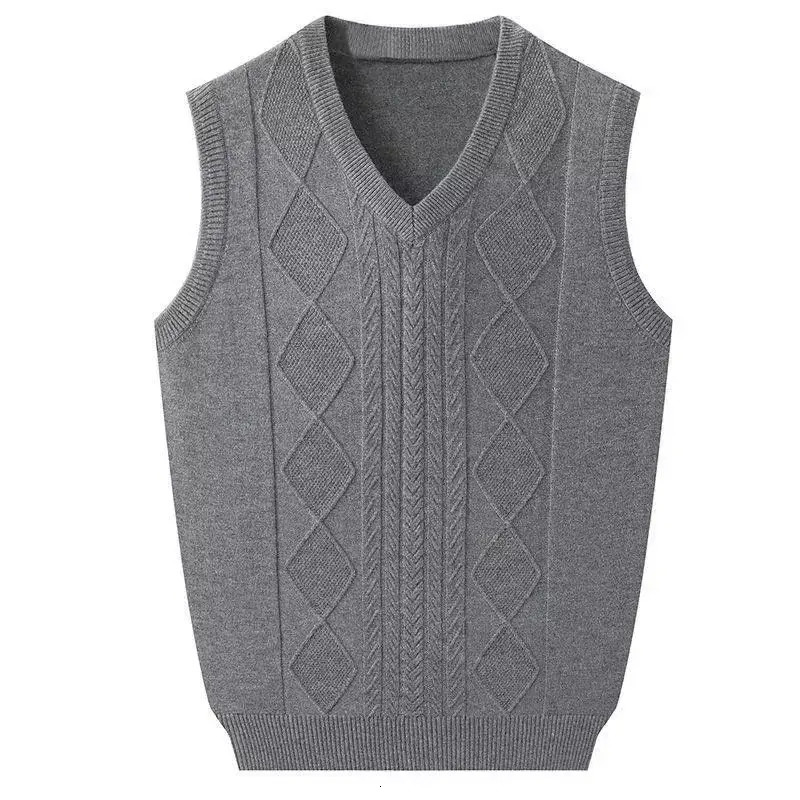 Mens Clothing Autumn Winter Solid Color Pullover VNeck Screw Thread Sleeveless Sweater Knitted Vest Casual Fashion Tops 250107